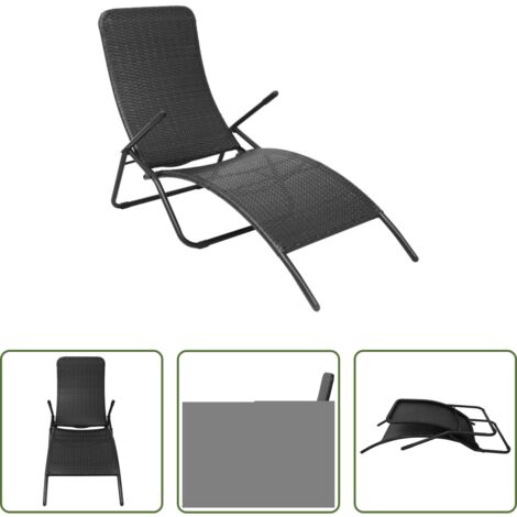 Sedia a sdraio -  Lettino Prendisole Pieghevole in Polyrattan Nero