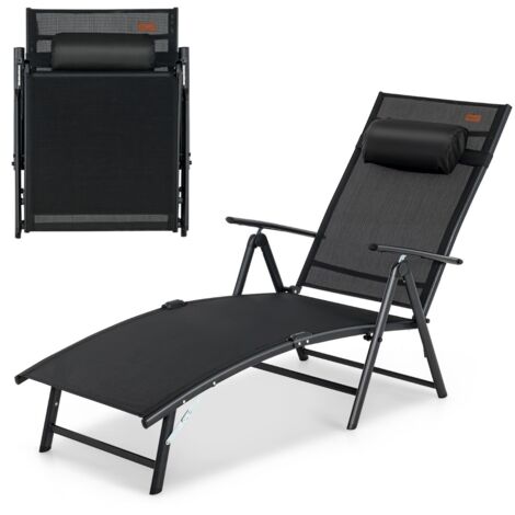 Sedia a sdraio pieghevole con schienale regolabile in 7 livelli portata 150kg, Sedia reclinabile portatile Nero
