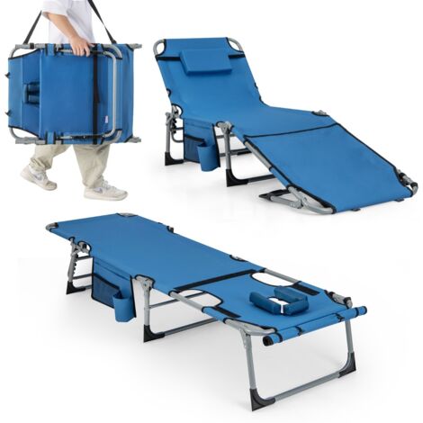 Sedia a sdraio pieghevole da esterno con 5 posizioni regolabili foro per viso, Lettino prendisole portatile Blu