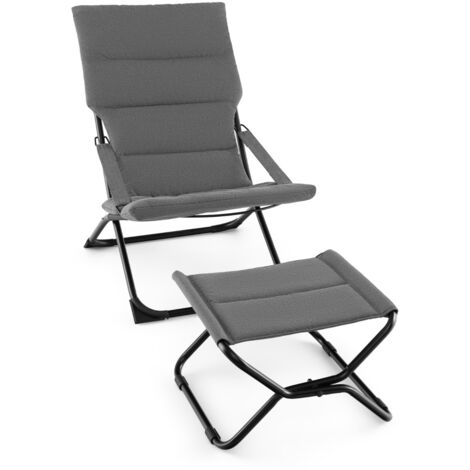 Sedia a sdraio pieghevole da patio con poggiapiedi e cuscino rimovibile, Sedia da esterno portatile Grigio