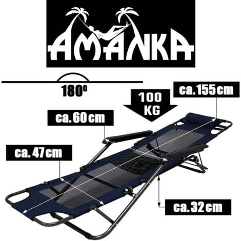 Sedia a Sdraio Pieghevole per campeggio e tempo libero  Sedia da Giardino Reclinabile con Poggiatesta Brandina Blu Scuro  Struttura in acciaio  Peso max supportato 100 kg  153cm