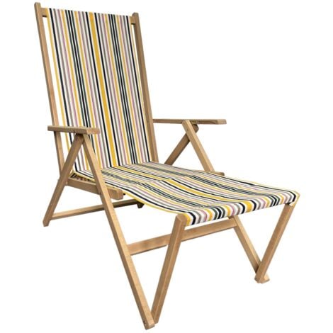 Sedia a Sdraio Relax in Legno Tela Reclinabile Pieghevole Richiudibile Salvaspazio Prendisole Portatile Braccioli Poggiapiedi da Mare Giardino Campeggio Spiaggia Terrazzo Esterno