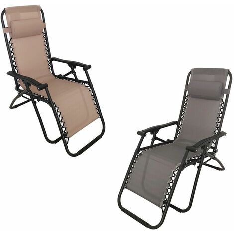 Sedia a sdraio richiudibile lettino prendisole per giardino da mare con cuscino poggiatesta e poggiapiedi gravità zero - colorigenerali: BEIGE