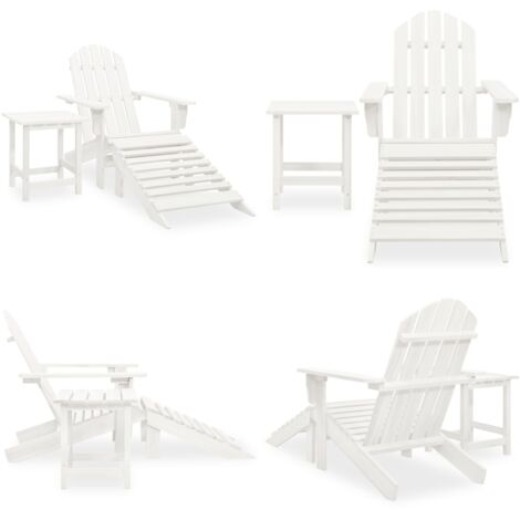 Sedia Adirondack con Ottomana e Tavolo in Abete Massello Bianco - Tavolo da giardino - Ottomana