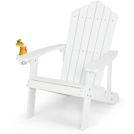 Sedia adirondack esterno portabicchieri resistente intemperie cortile portata 170kg Bianca