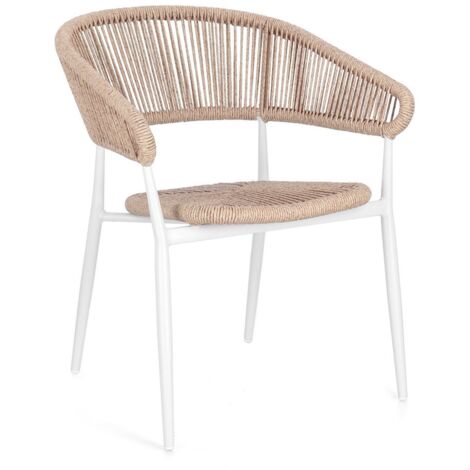 Sedia "Algaida" struttura in alluminio con braccioli per interni ed esterni -Bianco/Beige / Confezione da 1 Pezzo