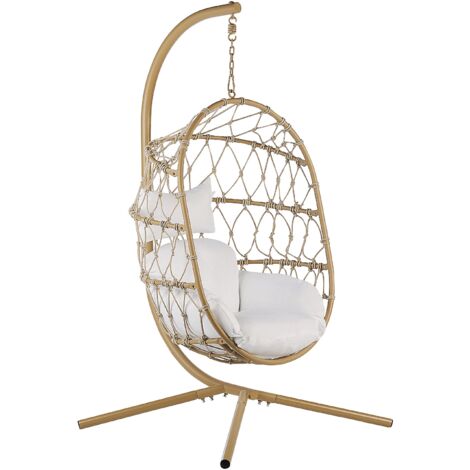Sedia appesa beige con supporto e morbido cuscino Adria
