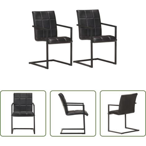Sedia cantilever -  Sedie da Pranzo a Sbalzo 2 pz Nere in Vera Pelle