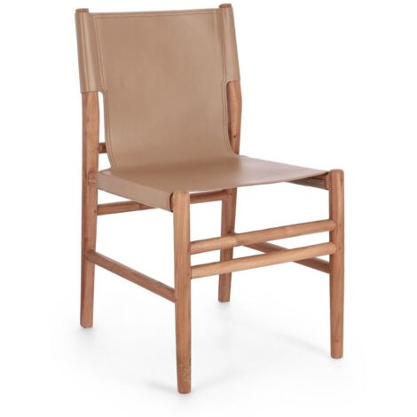 Sedia Caroline con legno teak, per arredo interno 48 x 58 x h 85 cm -Tortora / Confezione da 4 pezzi
