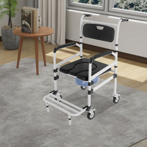 Sedia commode doccia regolabile, sedia commode water con braccioli per letto, sedia doccia portatile con ruote