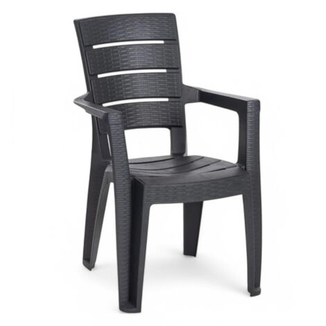 Sedia con braccioli in resina impilabile effetto rattan antracite 56x44xH89 cm da esterno