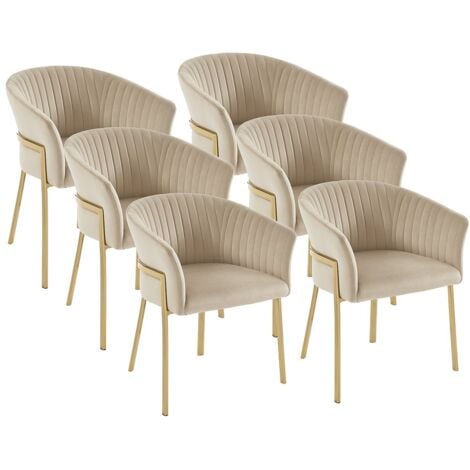PASCAL MORABITO Sedia con braccioli in Velluto e Metallo Dorato Beige - Lotto di 6 - ZAOVA