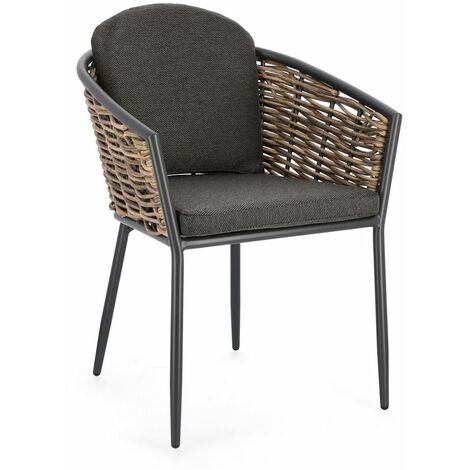 Sedia con braccioli Maribela struttura e gambe in alluminio, per esterno, seduta con cuscini -Antracite / Confezione da 2 pezzi