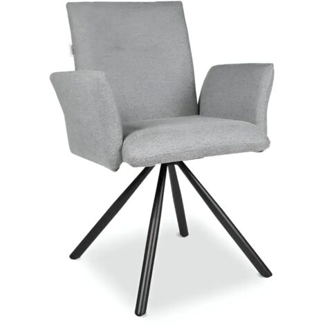 Sedia con braccioli Mosaic in tessuto grigio e gambe in metallo nero