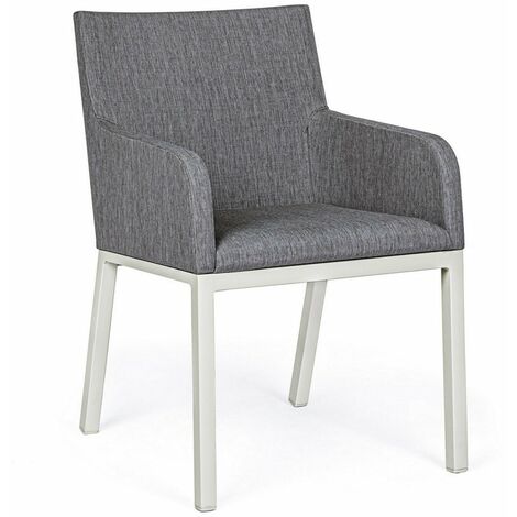 Sedia con braccioli Owen, struttura in alluminio, cuscini imbottiti comodi -Lunar / Confezione da 2 pezzi