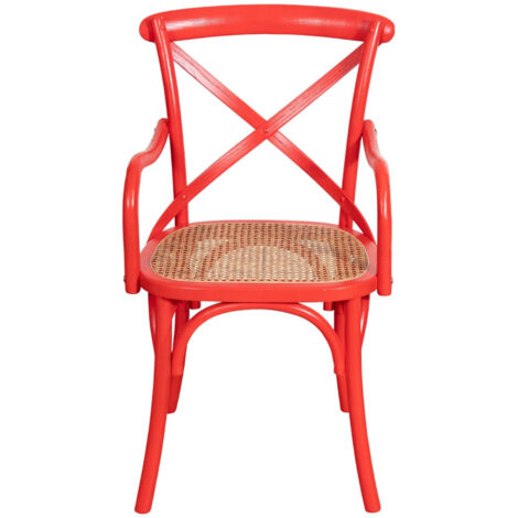 Sedia con braccioli Thonet in massello di frassino in finitura rossa e seduta in paglia di Vienna L43XPR50XH89 cm