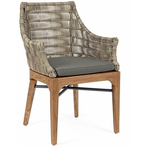 Sedia con cuscini Keilani con struttura schienale in alluminio, seduta e gambe in teak per esterno -Confezione da 2 pezzi