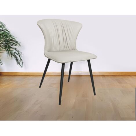 Sedia con gambe in metallo nero e schienale avvolgente beige Core