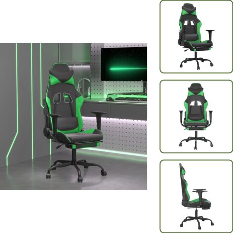 Sedia con poggiapiedi - vidaXL Sedia da Gaming con Poggiapiedi Nero e Verde in Similpelle - Sedia con schienale regolabile