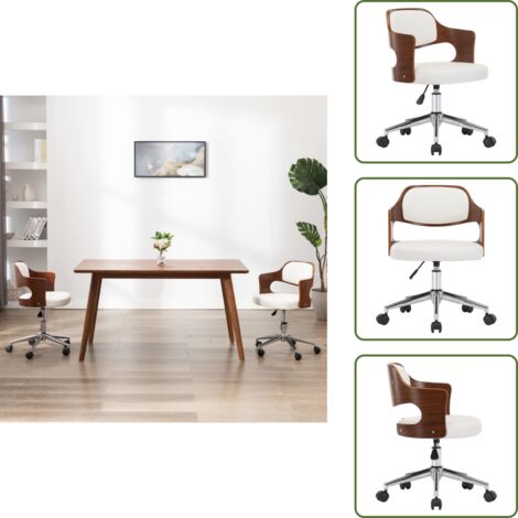 Sedia con ruote - vidaXL Sedia da Ufficio Girevole Bianca in Legno Piegato e Similpelle - Sedia con schienale