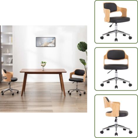 Sedia con ruote - vidaXL Sedia da Ufficio Girevole Nera in Legno Piegato e Similpelle - Sedia con schienale