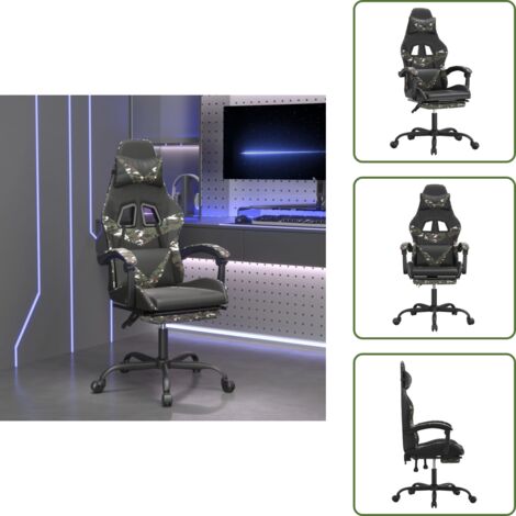 Sedia con schienale regolabile - vidaXL Sedia da Gaming con Poggiapiedi Nero e Mimetico in Similpelle - Sedia con rotelle