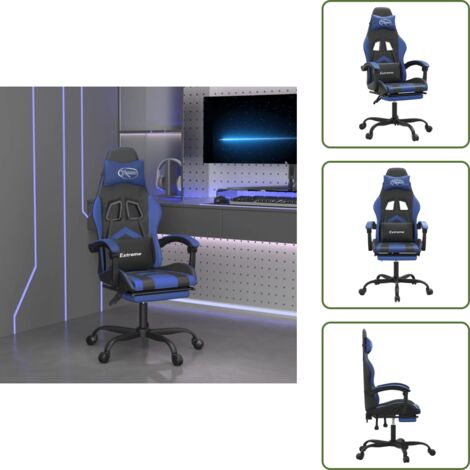 Sedia con schienale regolabile - vidaXL Sedia da Gaming Girevole con Poggiapiedi Nero e Blu Similpelle - Sedia con cuscino