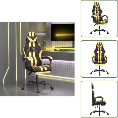 Sedia con schienale regolabile - vidaXL Sedia da Gaming Girevole con Poggiapiedi Nero e Oro Similpelle - Sedia con cuscino