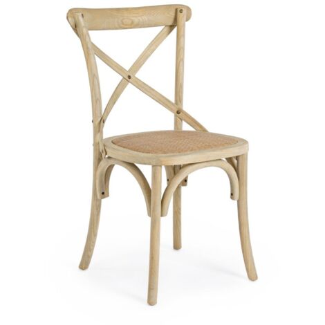Sedia Cross con struttura in legno di olmo, per arredo interno 50,5 x 52 x h 87 cm -Naturale / Confezione da 2 pezzi