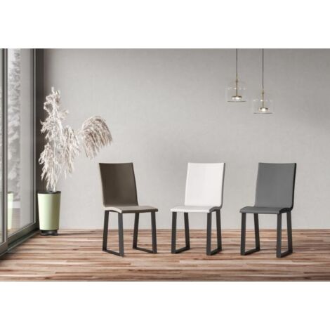 Sedia cucina in similpelle bianco con gambe a slitta in
