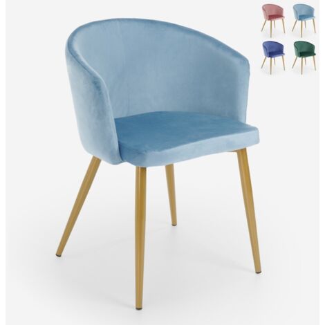 AHD AMAZING HOME DESIGN Sedia cucina sala da pranzo camera da letto velluto gambe dorate Patogu - Azzurro