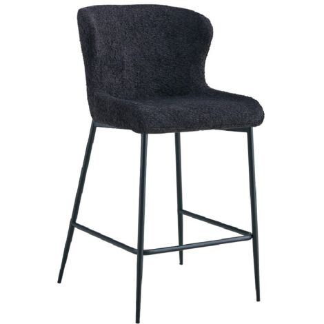 Sedia da banco LISE – Tessuto bouclé colore grigio scuro – Piedi in metallo nero – Stile design/industriale