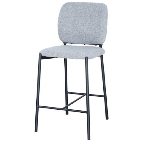 Sedia da bancone RITA – Tessuto grigio chiaro – Piedi in metallo nero – Altezza 99 cm – Stile design/industriale