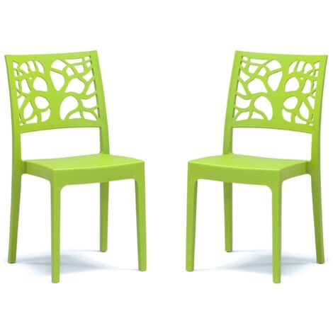 Sedia da bar cucina in polipropilene impilabile TETI verde Set 2