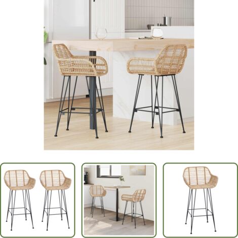 Sedia da bar in rattan -  Sedia da Bar 2 pcs Naturale 55 x 52 x 92 cm Rattan e Ferro