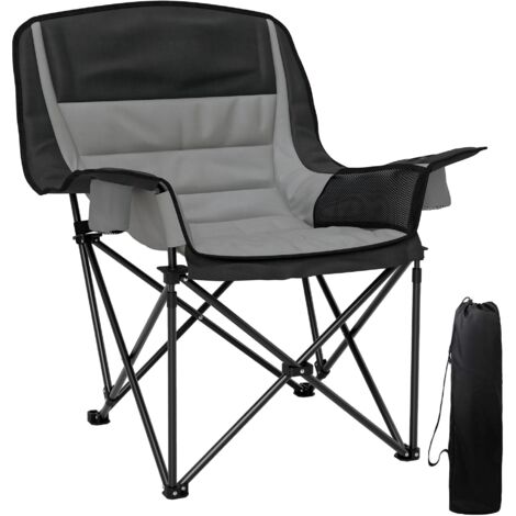 Sedia da Campeggio Pieghevole 99x71x103 cm con 2 Portabicchieri e Tasche Laterali Grigio e Nero
