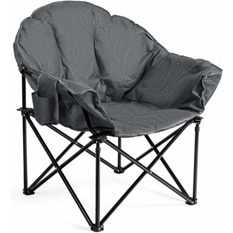 Sedia da Campeggio Pieghevole, Sedia Imbottita con Porta Bicchiere, per Campeggio Pesca Giardino Cortile Spiaggia, Struttura in Ferro (Grigio)