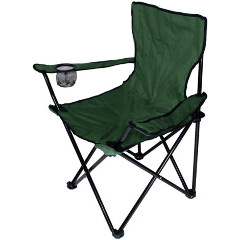 Sedia da campeggio, sedile pieghevole e portatile, scelta del colore (verde), con supporto per bevande e borsa per il trasporto, con braccioli Sedia da campeggio