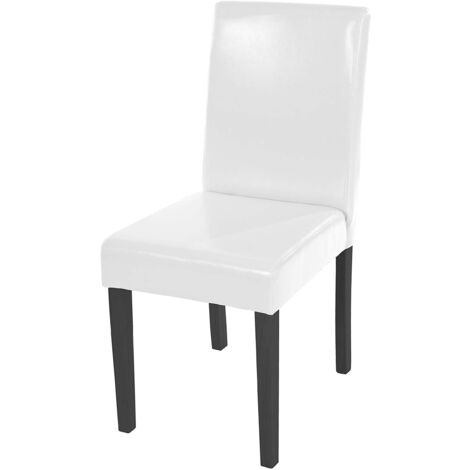 Sedia da cucina e sala da pranzo in pelle bianca, gambe in legno scuro, stile moderno 040002329
