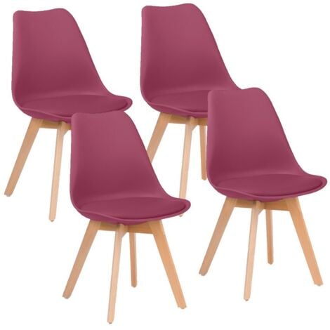 Sedia da cucina ergonomica gambe legno bordeaux 4 pz - Candice