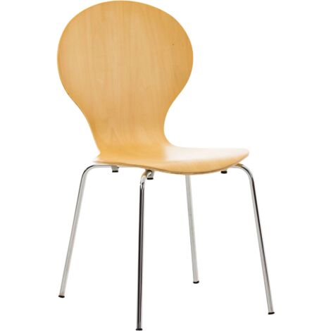 Sedia da cucina sala da pranzo x1 impilabile schienale arrotondato in legno chiaro e metallo cromato 100000017