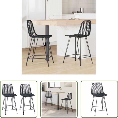 Sedia da cucina -  Sedia da Bar 2 pcs Nero 44,5 x 54,5 x 97,5 cm Rattan e Ferro