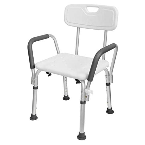 Sedia da doccia in alluminio con schienale e braccioli regolabili in altezza, per anziani e persone con disabilità (Bianco) NAIZY