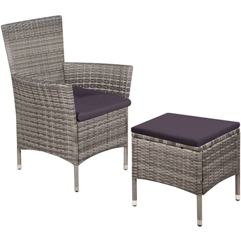 Sedia da Esterno con Sgabello e Cuscini in Polyrattan Grigio vidaXL