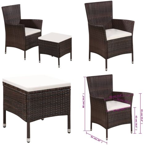 Sedia da Esterno con Sgabello e Cuscini in Polyrattan Marrone - Sgabello da esterno - Cuscini da seduta