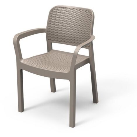 Sedia da Esterno Giardino in Resina Rattan con Braccioli Cappuccino Samanna 2 Pz