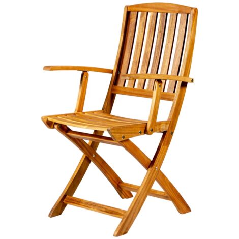 EUROGARDEN sedia da giardino pieghevole in legno di acacia con braccioli, 56x53,5x96 cm