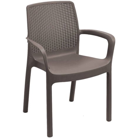Sedia da esterno, Seduta da giardino, Sedia per tavolo da pranzo, Poltrona outdoor effetto rattan, 100 % Made in Italy, Cm 54x60h82, Marrone
