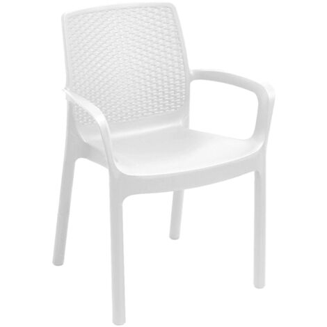 Sedia da esterno Torino, Seduta da giardino, Sedia per tavolo da pranzo, Poltrona outdoor effetto rattan, 100 % Made in Italy, 54x60h82 cm, Bianco
