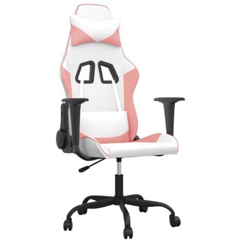 Sedia da Gaming Bianco e Rosa in Similpelle vidaXL